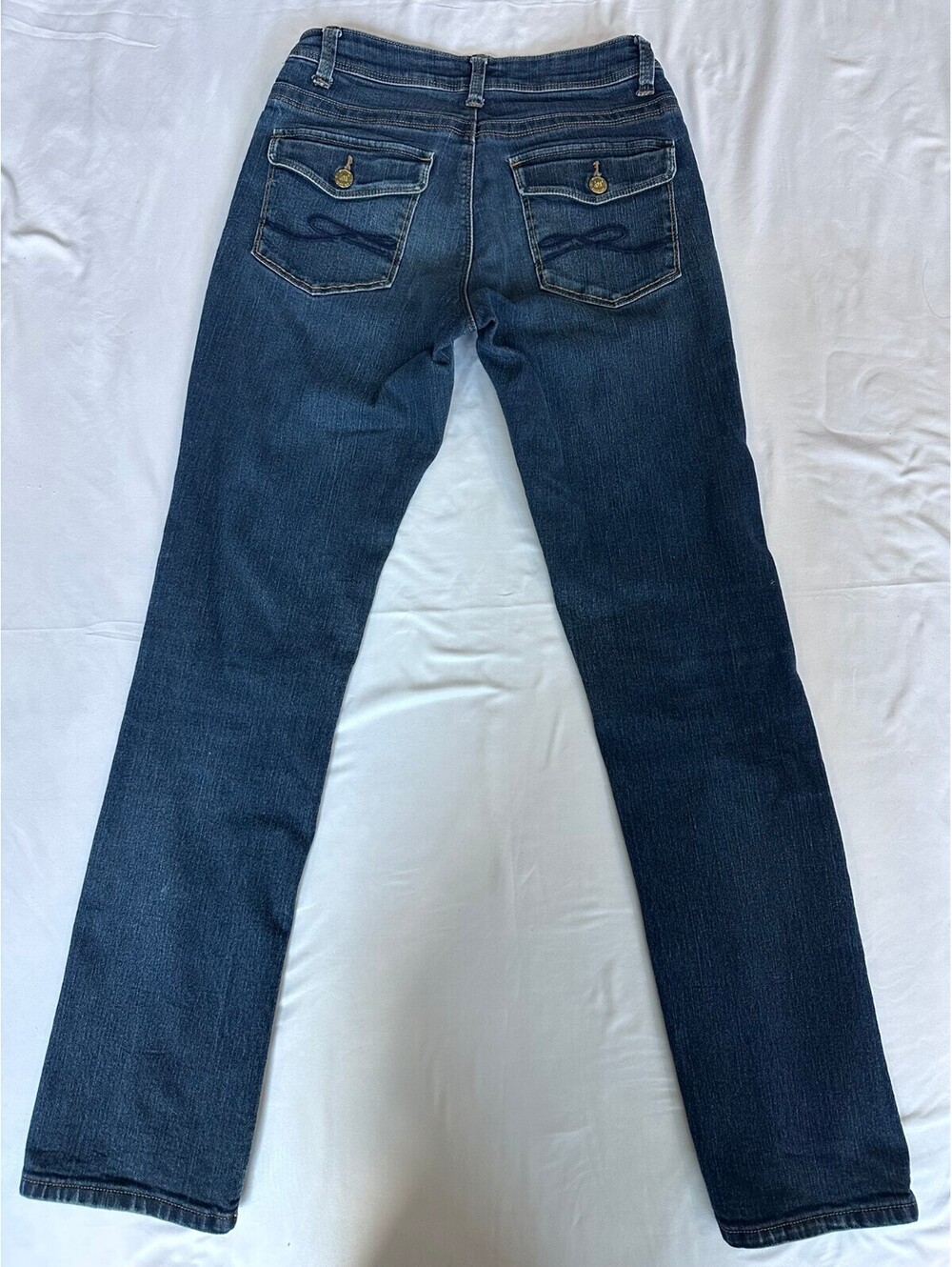 Lee Perfect Fit Medium Wash Straight Leg Jeans Flap Pocket Stretch Denim